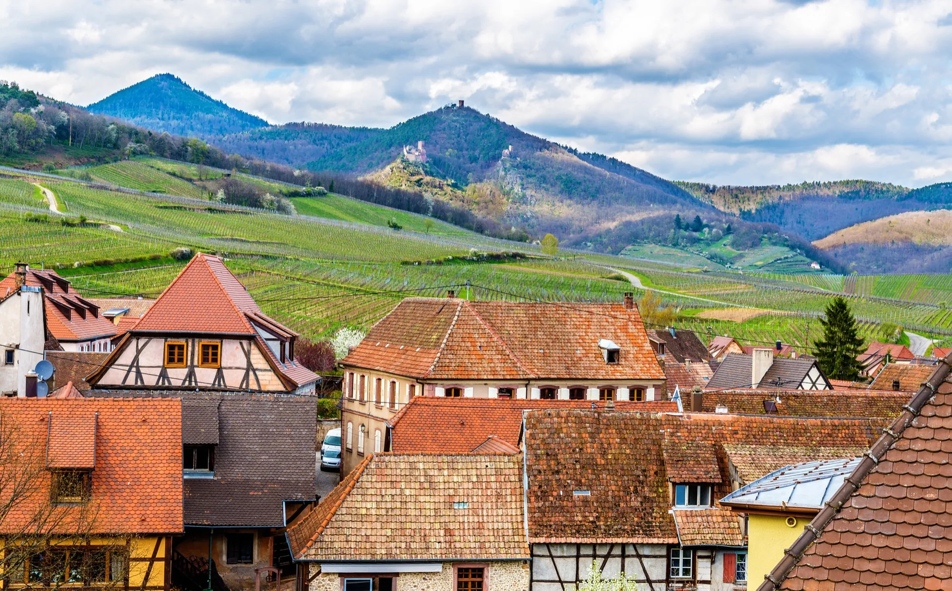 Vue sur les Vosges depuis le village de Hunawihr – Alsace, France